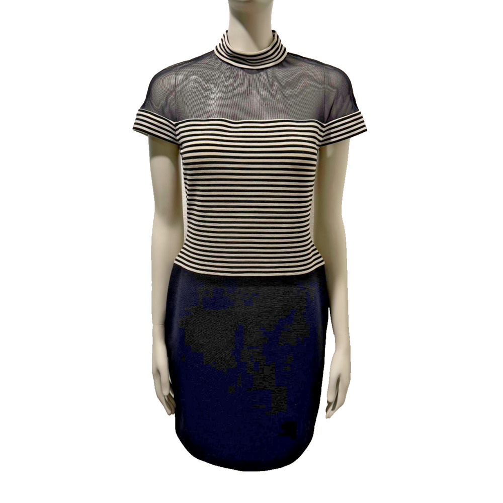Y2K 90s Susan Roselli for Vijack Mesh Black White Stripe Mini Dress Sz 6 Sexy